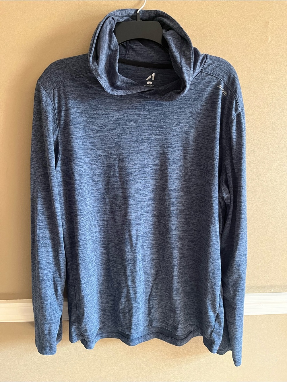 Men's Heather Navy Performance Hooded Long Sleeve Shirt